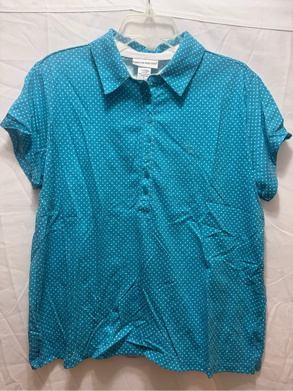 Rebecca Malone Teal Polka Dot Button-Down Polo